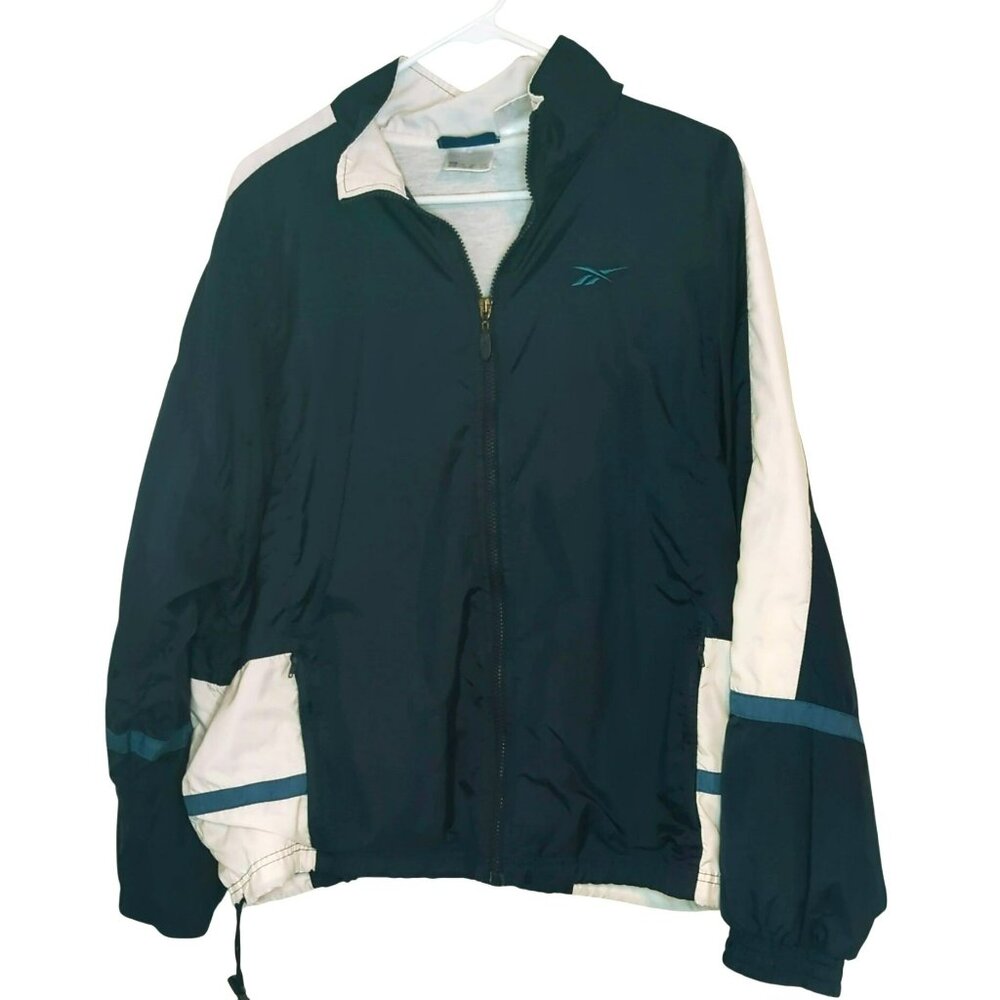 Vintage Reebok Windbreaker Jacket Womens XL Blue Zip Embroidered Logo